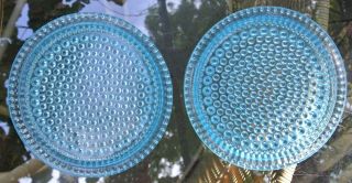 Set Of 2 Vintage Blue Glass Hobnail 6 - 3/4 " Plates