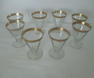 8 Vintage Gold Rimmed 11 Paneled Footed Parfait/drinking Glasses - Gorgeous