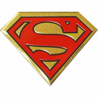 Superman Logo On Gold Metal Sticker/decal Dc Comics Hero