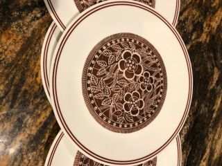 Set Of 6 Corelle Batik Dinner Plates 10 1/4 " Brown And White Flower Design