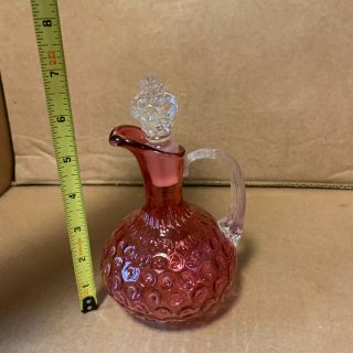 Vintage Fenton Style 4x6 " Cranberry Hobnail Glass Mini Perfume Pitcher & Stopper