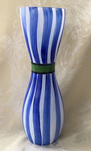 Kosta Boda Signed Ulrica Hydman Blue/white Ribbon Vase
