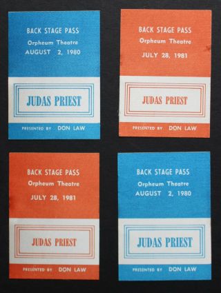 Judas Priest 4 Unpeeled Backstage Pass Passes 1980 1981 Boston