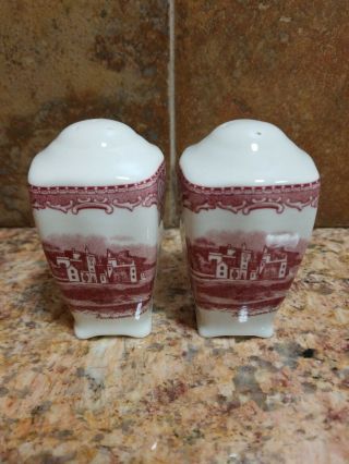 Johnson Brothers Old Britain Castles Salt And Pepper Shakers Pink England