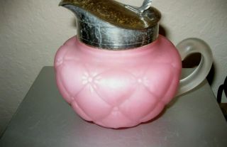Antique Quilted Pink Satin Glass Sugar & Silver Pltd Lid Creamer - Consolidated 5
