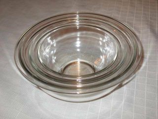 Collectible Pyrex Set Of 3 Clear Glass Mixing Nesting Bowls 322,  323,  326 Usa