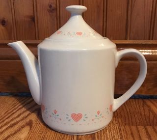 Vtg 1990 Corelle Forever Yours Hearts Porcelain 6 Cup Teapot Tea Pot
