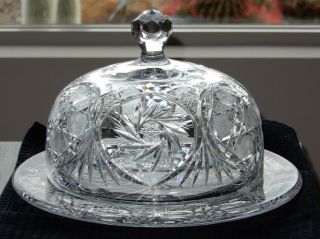 Awesome Vintage Heavy Cut Glass Covered Cheese Butter Dish