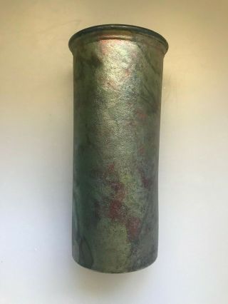 Vintage Elegant Raku Pottery By Stephen Roy Vase Cylinder Green Iridescent