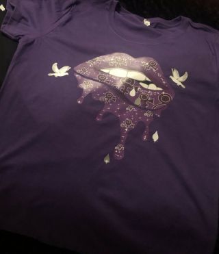 Prince Purple Rain Love Doves Lips T - Shirt Ladies T - Shirt Purple