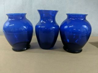 Vintage Dark Cobalt Blue Glass Vase Set Of 3 H1