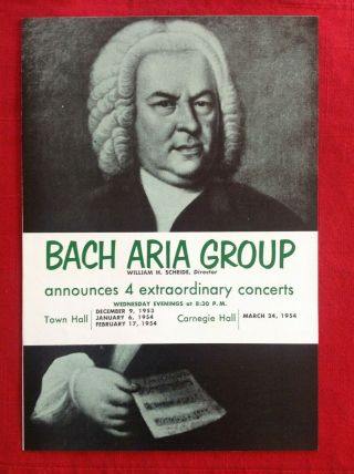1953 Bach Aria Group Carnegie Hall Flyer Handbill Flyer Vgc