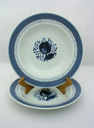 (2) Royal Copenhagen Tranquebar Blue 9 3/4 " Rim Soup Bowls - 11/950 - Round Mark