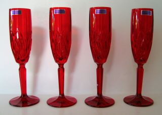 Marquis By Waterford Set Of 4 Red Brookside Flutes Germany