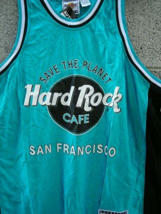 NIP HARD ROCK CAFE SAN FRAN Save The Planet BLUE BASKETBALL JERSEY MEN ' S L/XL 5