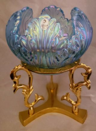 Vintage Fenton Art Glass Misty Blue Opalescent Rose Bowl