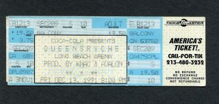 1991 Queensryche Concert Ticket Long Beach Ca Building Empires