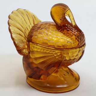 Vintage L.  E.  Smith Amber Glass Covered 2pc Turkey Candy/compote Dish