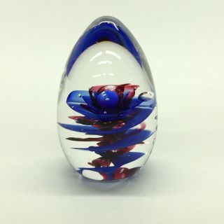 Blue Art Glass Egg Paperweight 2 5/8 " Mt St Helen Msh Ash Signed Sg 91