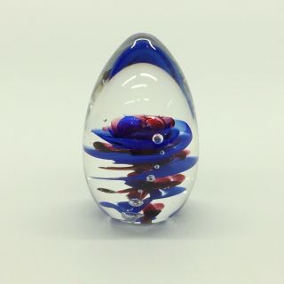 Blue Art Glass Egg Paperweight 2 5/8 