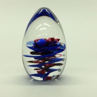 Blue Art Glass Egg Paperweight 2 5/8 