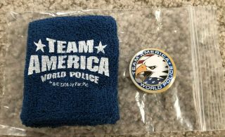 Rare Team America: World Police 2004 Promo Wristband And 1.  5 " Button
