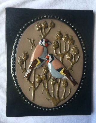Mid - Century Jie Gantofta Sweden Art Pottery Wall Plaque Birds 7.  5 X 9 Steglits