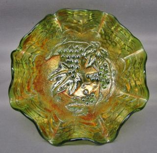 Imperial Grape Green Carnival Glass 5½ " Ruffled Berry Bowl 7240