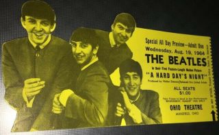 Ticket Stub Wednesday August 19 1964 The Beatles Hard Day 