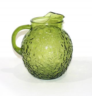 Vintage Anchor Hocking Green Glass Lido Milano Pitcher 1970s