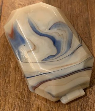 Akro Agate Two Tab Ashtray Deco Swirl Slag Glass Antique 2