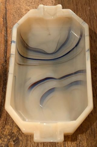 Akro Agate Two Tab Ashtray Deco Swirl Slag Glass Antique 3
