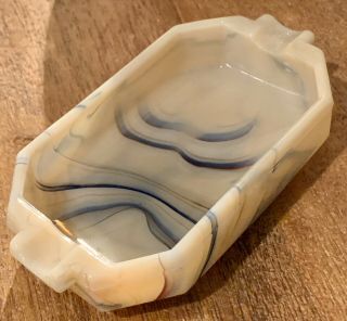 Akro Agate Two Tab Ashtray Deco Swirl Slag Glass Antique 4