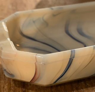 Akro Agate Two Tab Ashtray Deco Swirl Slag Glass Antique 7