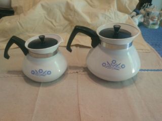 Vintage Corning Ware Tea Pot Blue Cornflower 6 Cup And 3 Cup Coffee Pot