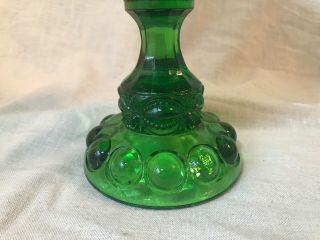 Vintage L.  G.  Wright Glass Round Covered Candy Dish Emerald Green Eyewinker EUC 2