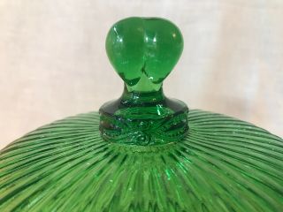 Vintage L.  G.  Wright Glass Round Covered Candy Dish Emerald Green Eyewinker EUC 5