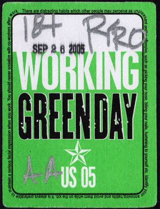 Green Day _rare Original_ 9/26/2005 Tacoma Dome Backstage All Access Pass Punk