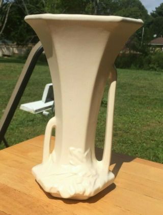 Vintage Nelson Mccoy Art Pottery Matte White 2 - Handles Deco 8 " Vase