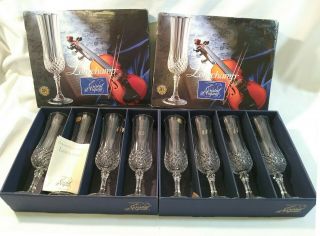 Set Of 8 Cristal D’arques Longchamp Diamond Pattern Champagne Flutes Glasses