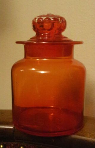 Vintage L.  E.  Smith? Amberina Red 5 3/4” Canister.