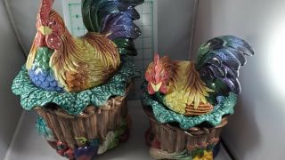 Fitz & Floyd Coq Du Village Rooster Two Piece Canister Set