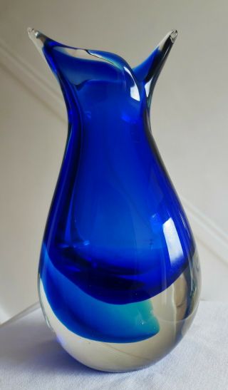 Vintage Murano Sommerso Cobalt Blue Form Vase