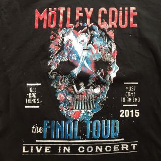 Motley Crue Alice Cooper 2015 Final Tour Concert Double Sided Large T - Shirt
