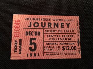 Journey Concert Ticket Stub December 5,  1981 Seattle Center Coliseum Washington