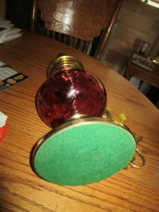 1941 VINTAGE FENTON CRANBERRY OPTIC COIN GLASS AND BRASS LAMP BASE 17 inch 6