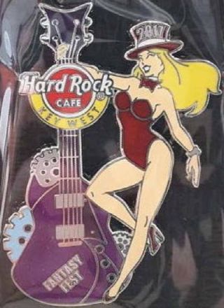 Hard Rock Cafe Key West 2017 Fantasy Fest Pin On Card Sexy Party Girl W/ Guitar