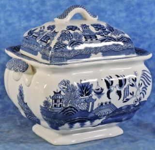 Vintage Blue Willow Transferware Soup Tureen & Lid - Japan