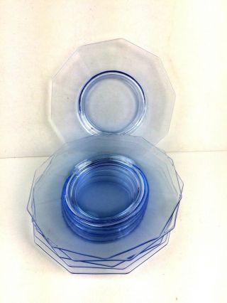 Cambridge Blue Glass Decagon Luncheon Plates Set Of 6 10 Sides Pale Crystal