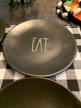 Rae Dunn By Magenta Rare HTF EAT Black Plates Set of 4 Appetizer Snack 8inch 8 